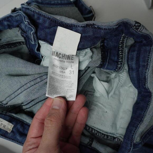 Machine Italy Bib Overalls Womens 31 Large Blue Distressed Grunge‎ Denim Skinny - Picture 6 of 9